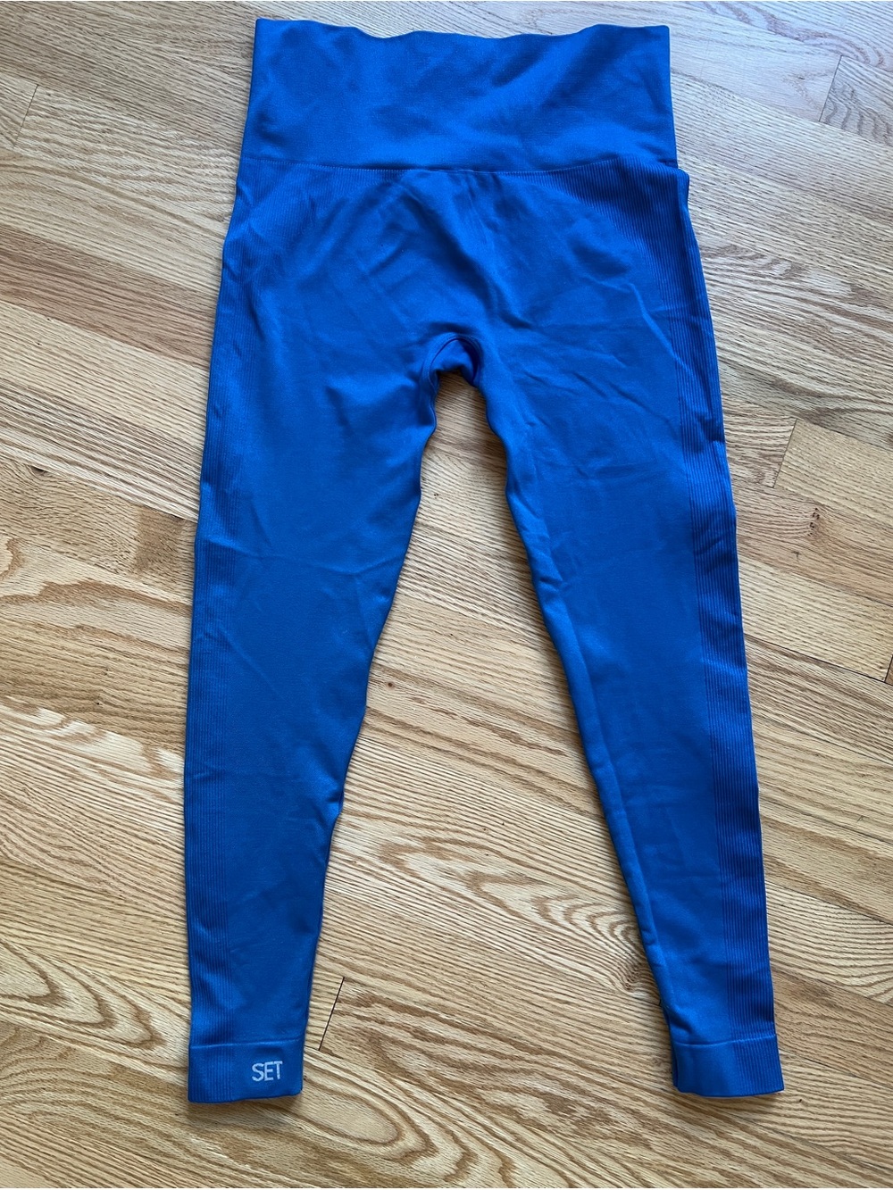 SET ACTIVE Blue Ribbed High-Waist Leggings | Seamless 7/8 | Size M